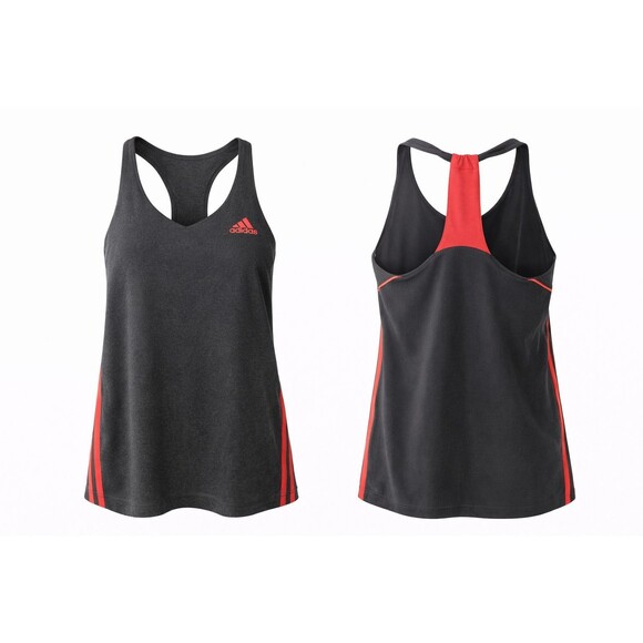 adidas Tops - Adidas ClimaLite CS Strappy Performance T-Back Tank, Large, Gray / Peach Stripes